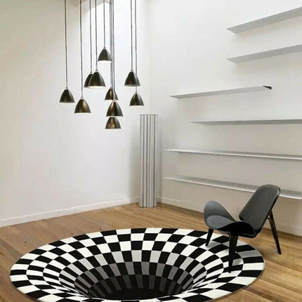 3D Vortex Carpet Black White Grid Bottomless Hole Illusion Rug Living Room Bedroom Anti-Slip Floor Mats Home Fashion Carpet Rugs