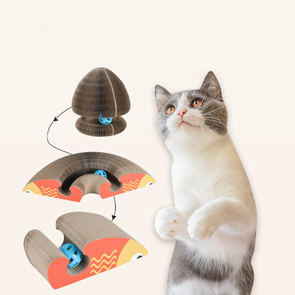 Magic Organ Foldable Cat Scratch Board Toy With Bell Cat Grinding Claw Cat Climbing Frame Round Corrugated Cats Interactive Toys